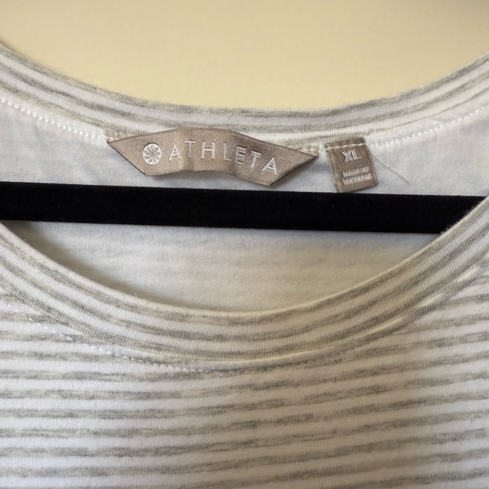 Athleta Mini Carefree Tee Dress in Grey & White Stripe Size XL - Picture 4 of 8